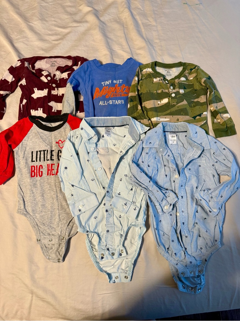 Kids One-Piece Bodysuit Bundle - Blue, Green, Red, Gray, Maroon